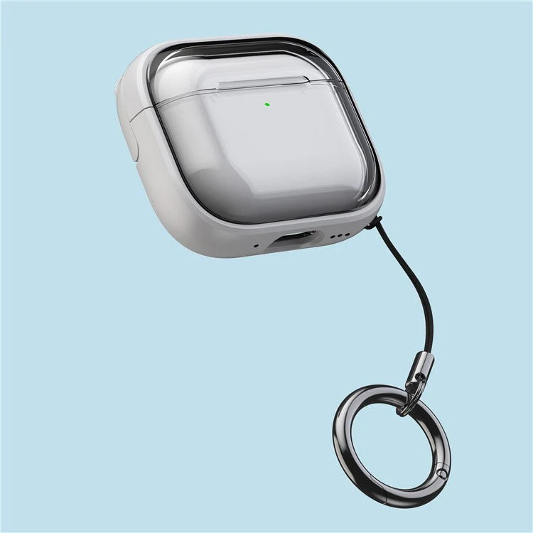 For AirPods 4 Case PC+TPU Bluetooth Earbud Cover Phone Stand with Carabiner - Transparent White - Image 6