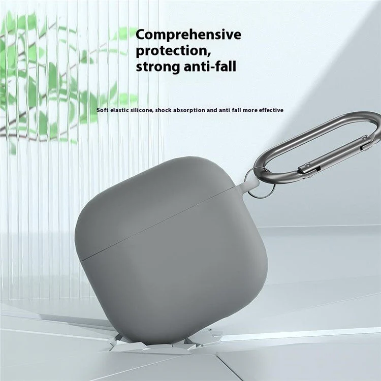 For AirPods 4 Case Silicone Wireless Earphone Protective Cover with Carabiner - Sky Blue - Image 3