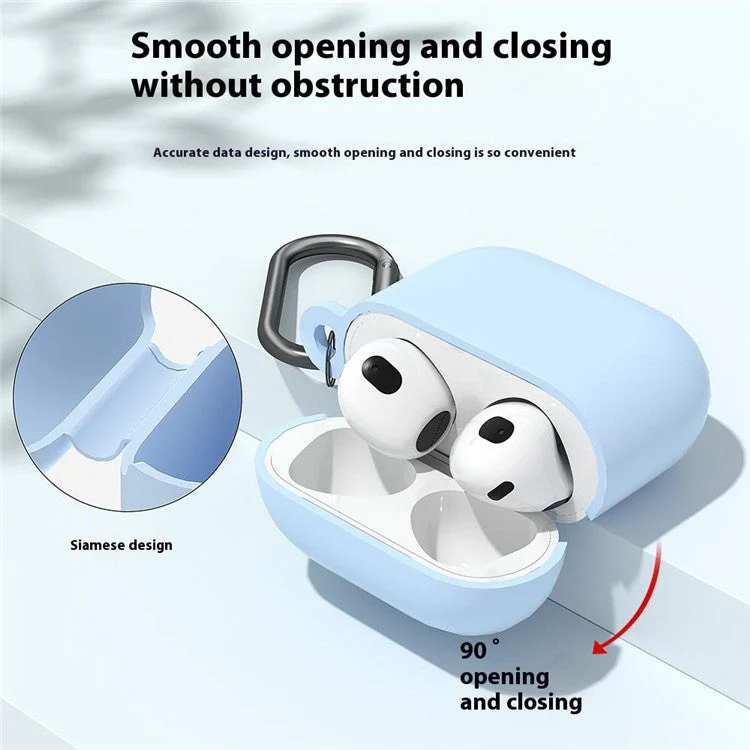 For AirPods 4 Case Silicone Wireless Earphone Protective Cover with Carabiner - Sky Blue - Image 5