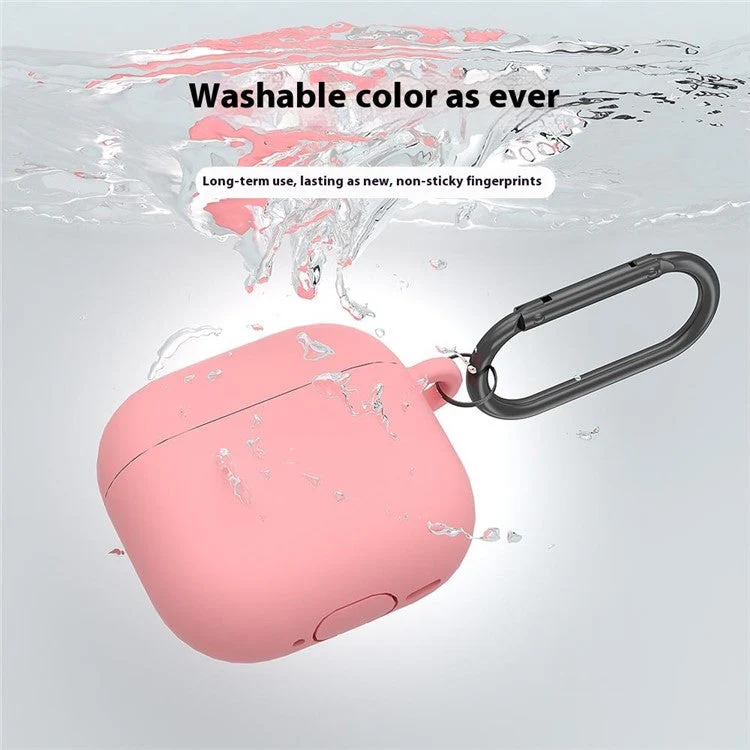 For AirPods 4 Case Silicone Wireless Earphone Protective Cover with Carabiner - Sky Blue - Image 6