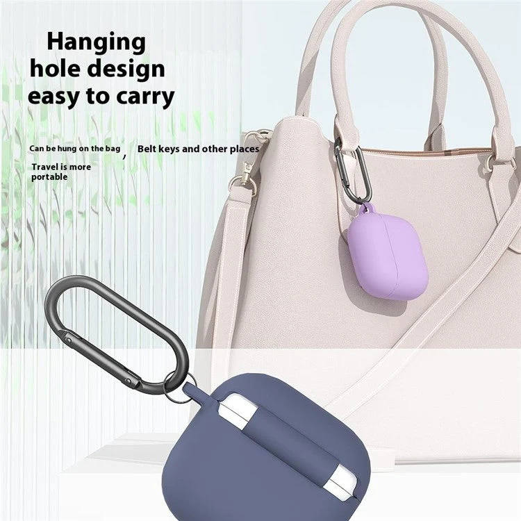 For AirPods 4 Case Silicone Wireless Earphone Protective Cover with Carabiner - Sky Blue - Image 7
