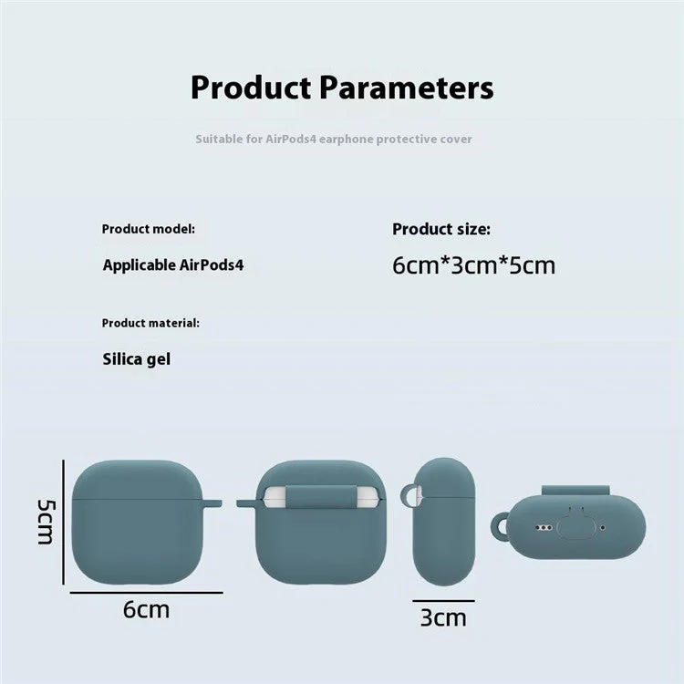 For AirPods 4 Case Silicone Wireless Earphone Protective Cover with Carabiner - Sky Blue - Image 8
