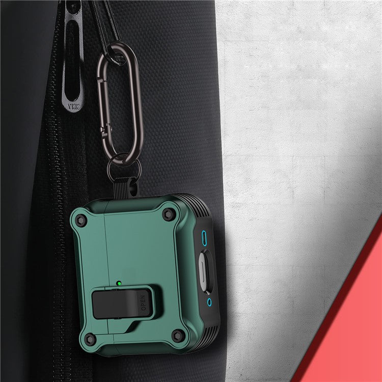 For AirPods 4 Case TPU+PC Protector Bluetooth Earbuds Cover with Carabiner - Black - Image 6