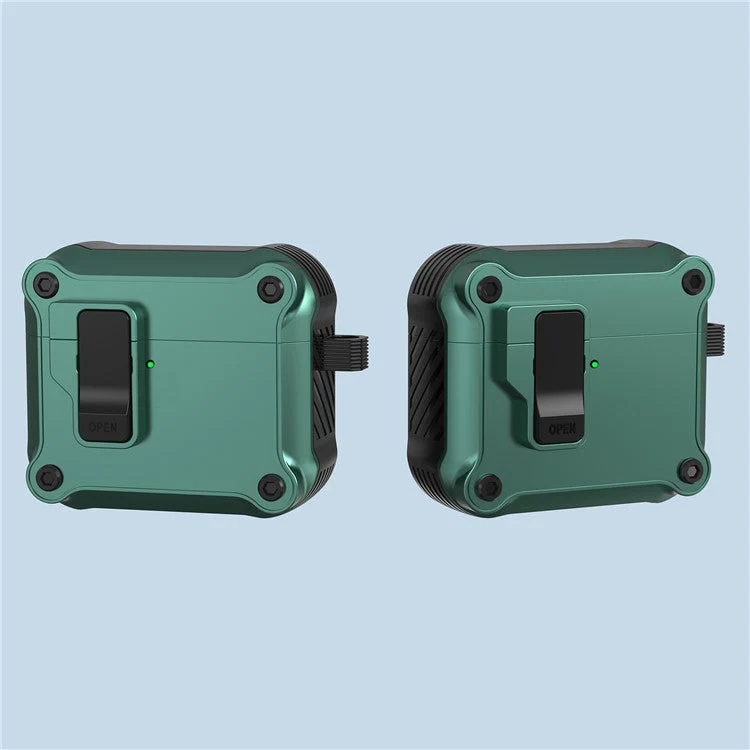 For AirPods 4 Case TPU+PC Protector Bluetooth Earbuds Cover with Carabiner - Dark Blue - Image 7