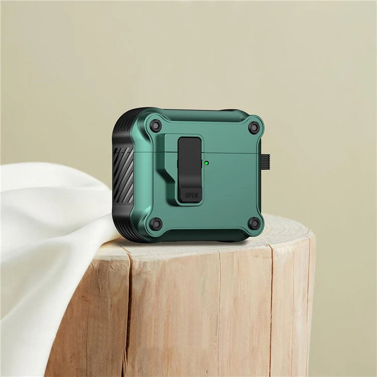 For AirPods 4 Case TPU+PC Protector Bluetooth Earbuds Cover with Carabiner - Green - Image 2