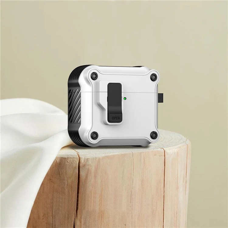 For AirPods 4 Case TPU+PC Protector Bluetooth Earbuds Cover with Carabiner - White - Image 2
