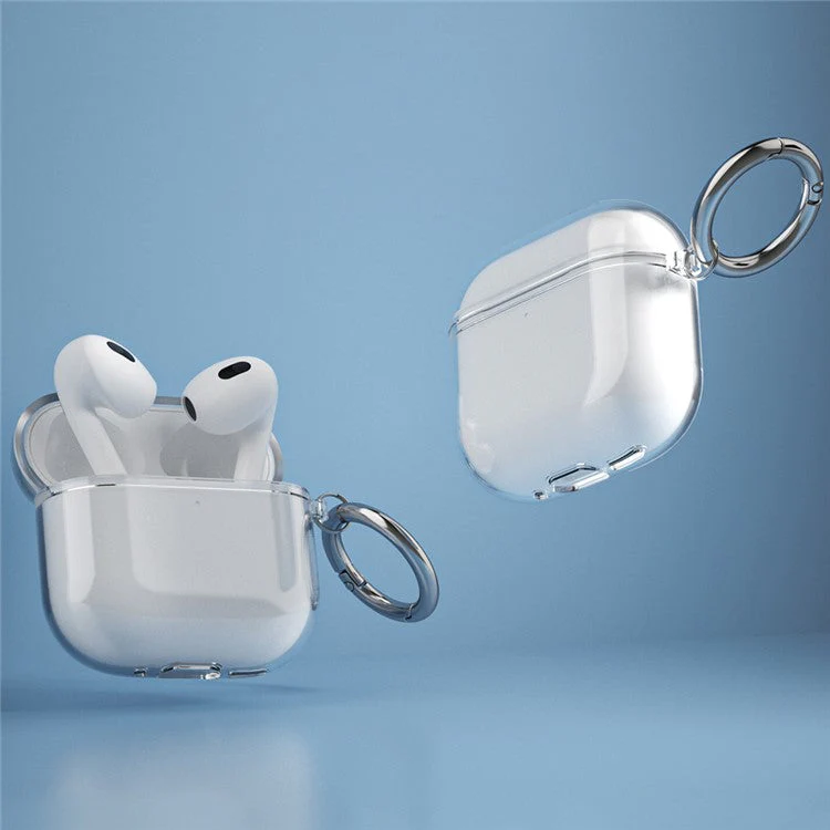 For AirPods 4 Charging Case Cover Bluetooth Earbuds Clear TPU Protective Case with Hook - Glitter Transparent - Image 2