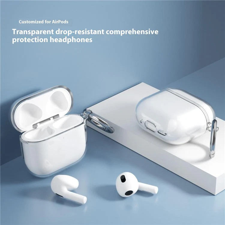 For AirPods 4 Charging Case Cover Bluetooth Earbuds Clear TPU Protective Case with Hook - Transparent Pink - Image 4