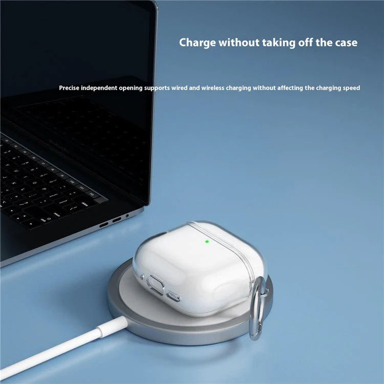 For AirPods 4 Charging Case Cover Bluetooth Earbuds Clear TPU Protective Case with Hook - Transparent Pink - Image 5