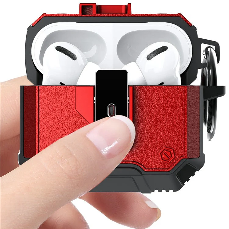 For AirPods 4 Charging Case Cover Button Lock TPU+PC Bluetooth Earbuds Protector with Metal Buckle - Blue - Image 3