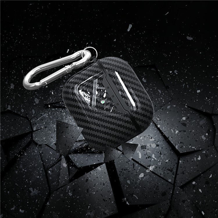 For AirPods 4 Charging Case Cover Carbon Fiber Texture Bluetooth Earbuds Shockproof TPU Case with Buckle - Black - Image 3