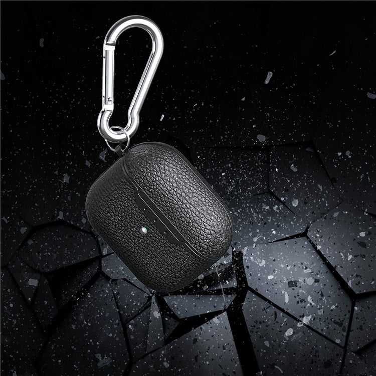 For AirPods 4 Charging Case Cover Litchi Texture Bluetooth Earbuds Shockproof TPU Case with Buckle - Black - Image 3