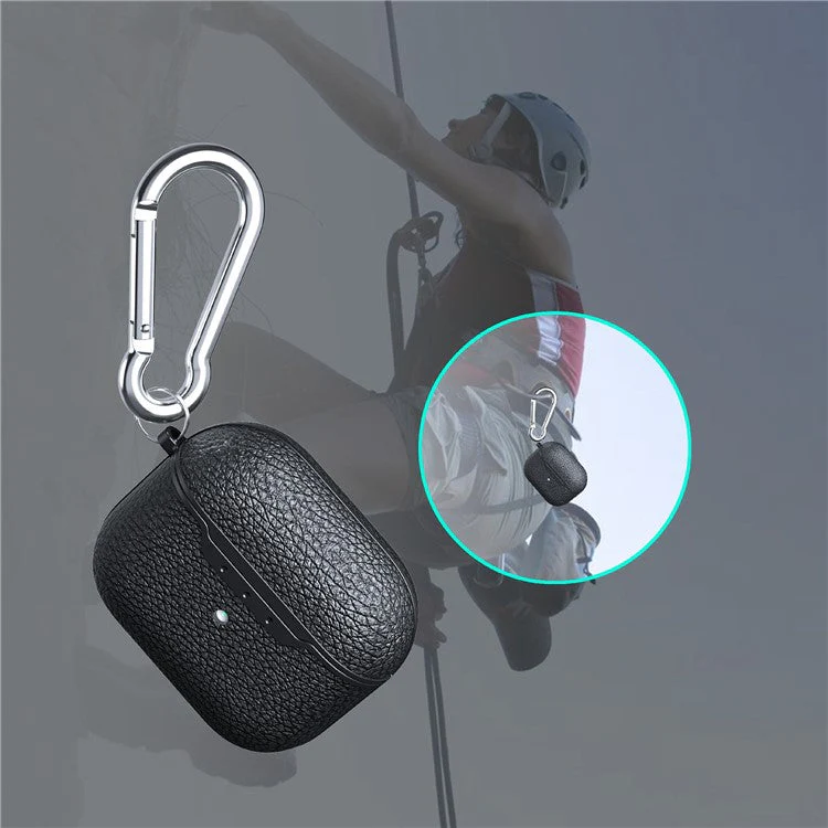For AirPods 4 Charging Case Cover Litchi Texture Bluetooth Earbuds Shockproof TPU Case with Buckle - Black - Image 5