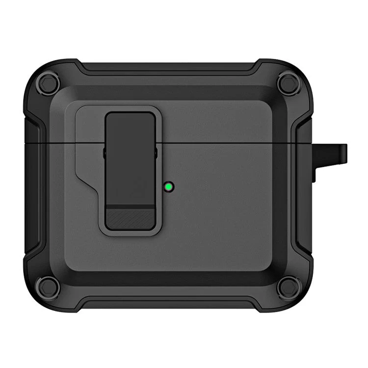 For AirPods 4 Earphone Case Automatic Eject TPU+PC Protective Cover with Carabiner - Black - Image 2