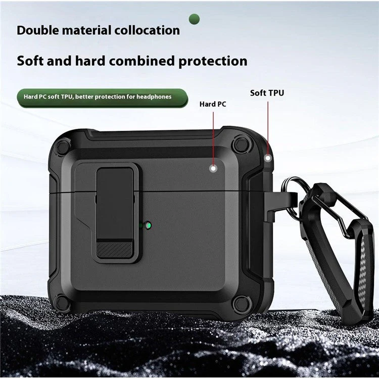 For AirPods 4 Earphone Case Automatic Eject TPU+PC Protective Cover with Carabiner - Green - Image 7