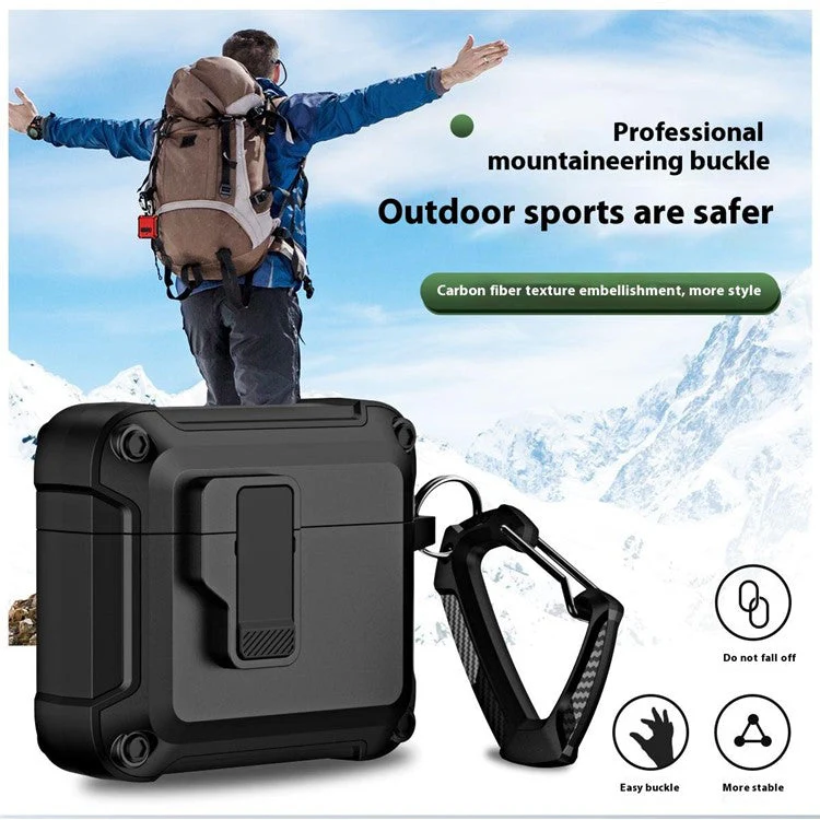For AirPods 4 Earphone Case Automatic Eject TPU+PC Protective Cover with Carabiner - Grey - Image 6