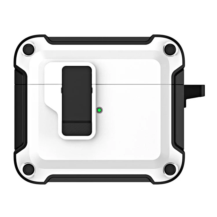 For AirPods 4 Earphone Case Automatic Eject TPU+PC Protective Cover with Carabiner - White - Image 2