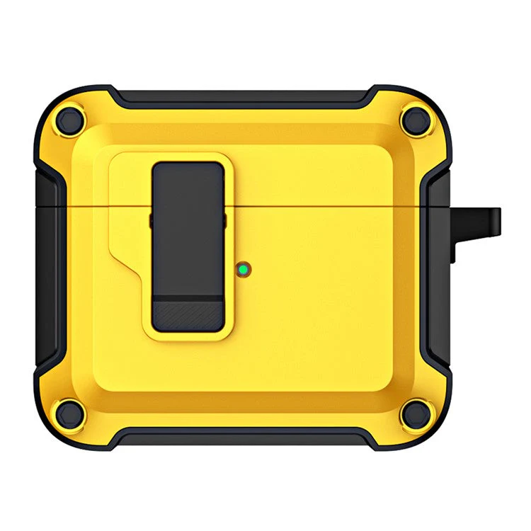 For AirPods 4 Earphone Case Automatic Eject TPU+PC Protective Cover with Carabiner - Yellow - Image 2