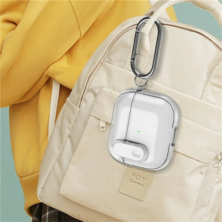 For AirPods 4 Earphone Case Buckle Design Anti-drop TPU Earbud Cover with Carabiner - Transparent Black - Image 2