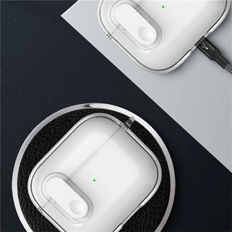 For AirPods 4 Earphone Case Buckle Design Anti-drop TPU Earbud Cover with Carabiner - Transparent Blue - Image 6