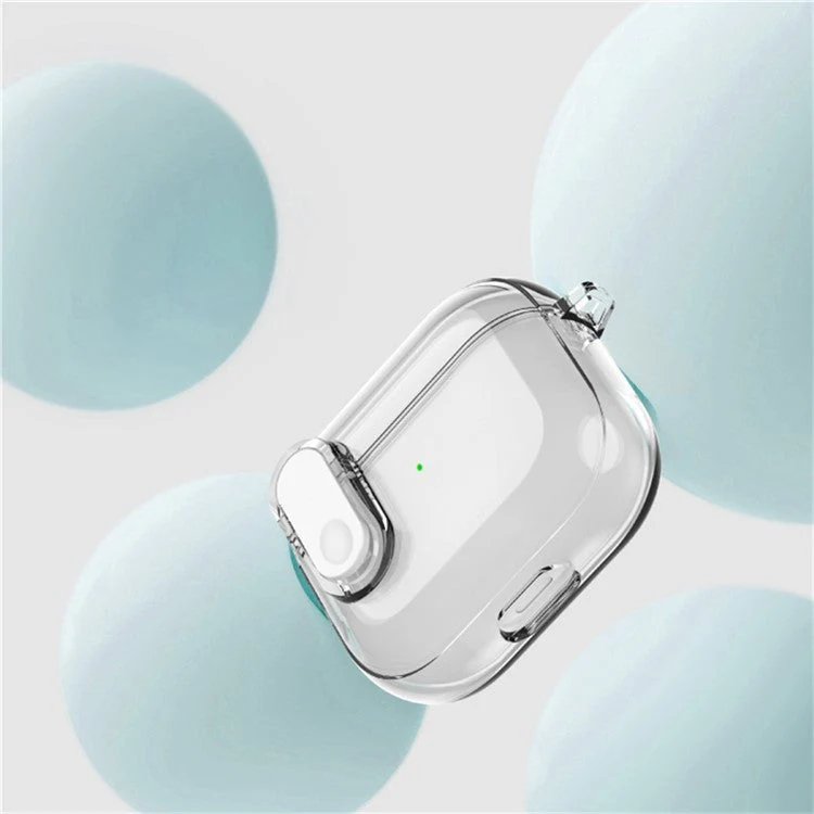 For AirPods 4 Earphone Case Buckle Design Anti-drop TPU Earbud Cover with Carabiner - Transparent Pink - Image 5