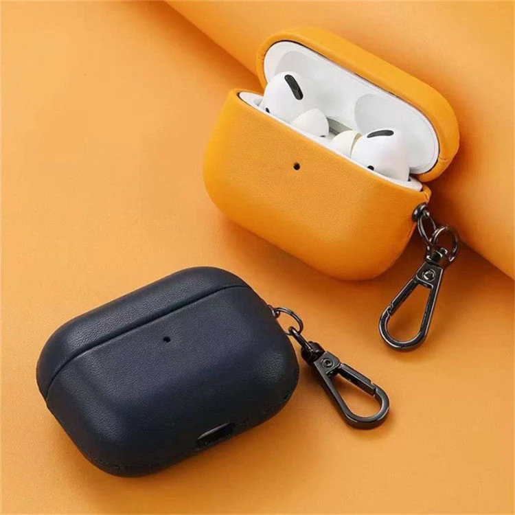 For AirPods 4 Earphone Case Glossy PC + PU Leather Protective Cover with Hanging Buckle - Black - Image 5