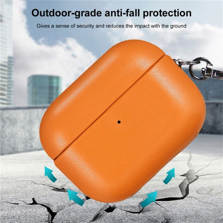 For AirPods 4 Earphone Case Glossy PC + PU Leather Protective Cover with Hanging Buckle - Green - Image 3