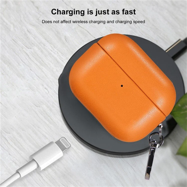 For AirPods 4 Earphone Case Glossy PC + PU Leather Protective Cover with Hanging Buckle - Yellow - Image 4