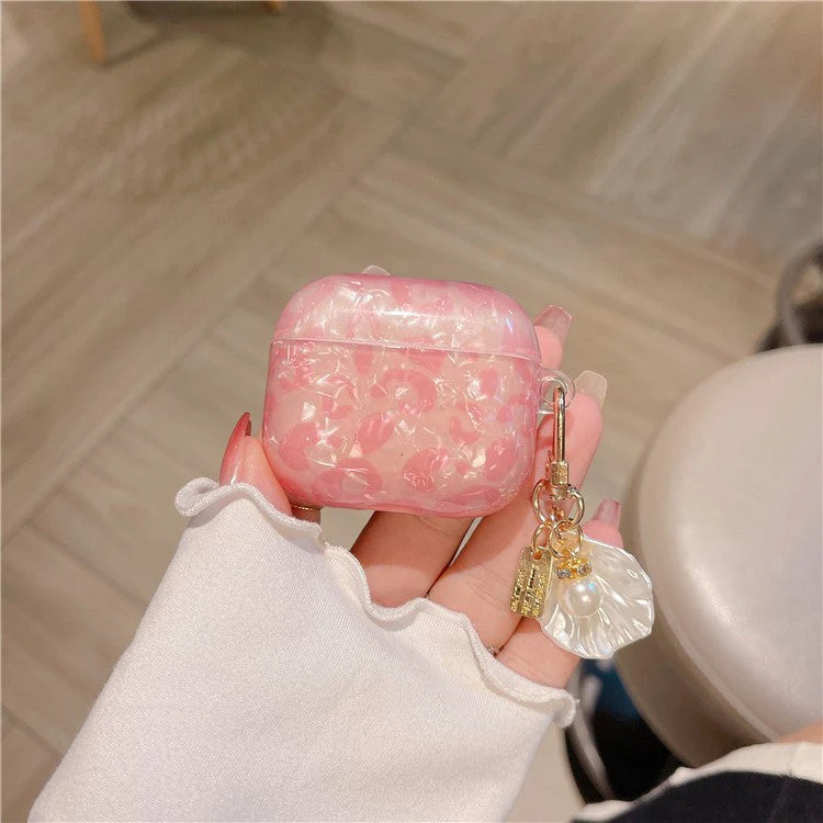 For AirPods 4 Earphone Case Shell Pattern TPU Cover with Shell Pendant - Pink - Image 2
