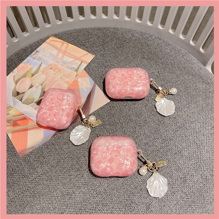 For AirPods 4 Earphone Case Shell Pattern TPU Cover with Shell Pendant - Pink - Image 4