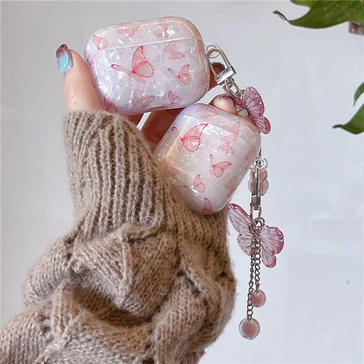 For AirPods 4 Earphone Case Shell Texture Butterfly Pattern TPU Protective Cover with Pendant Accessory - Image 3