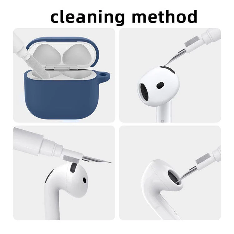 For AirPods 4 Earphone Silicone Case Set with Anti-Lost Keychain, Strap, Ear Tips, Cleaning Pen - Lilac - Image 8