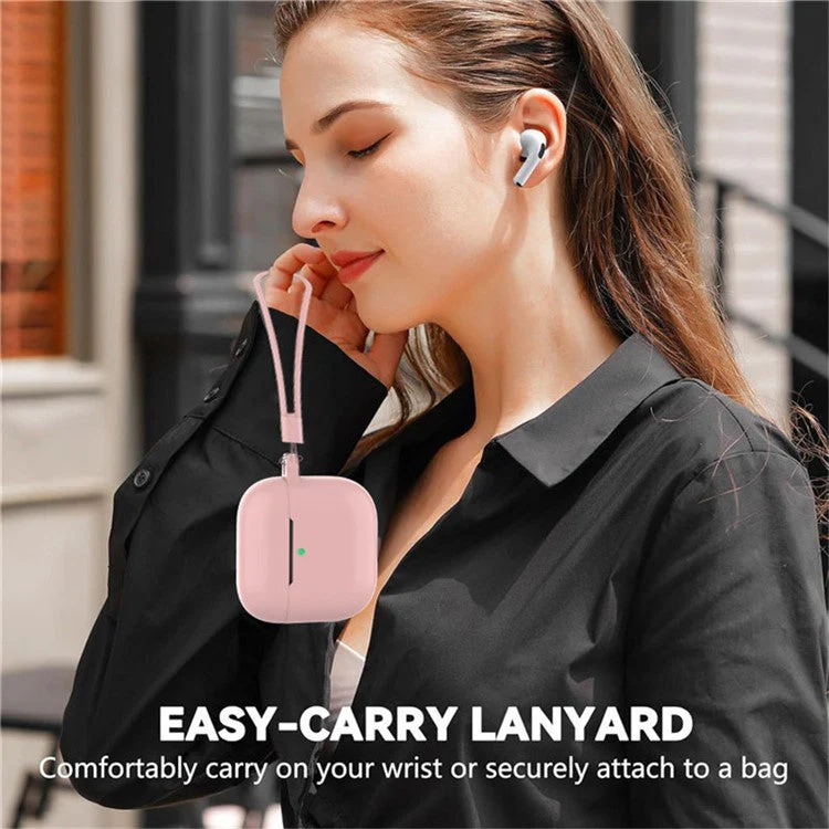 For AirPods 4 Earphone Silicone Case Set with Anti-Lost Keychain, Strap, Ear Tips, Cleaning Pen - Wine Red - Image 4