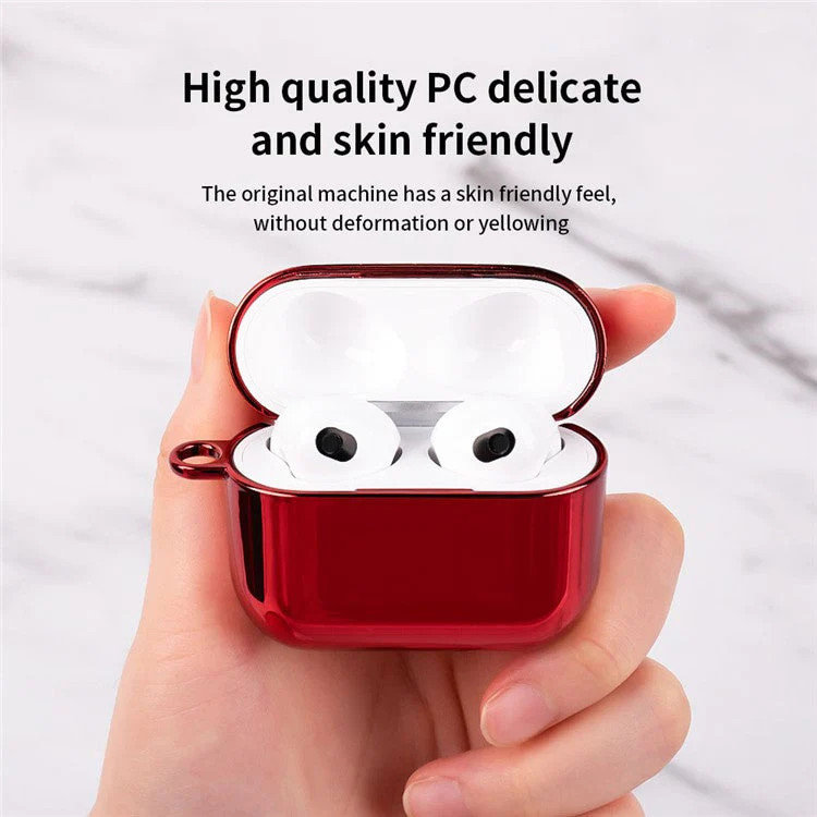 For AirPods 4 PC Hard Case Electroplating Earphone Protective Cover with Carabiner - Black - Image 7