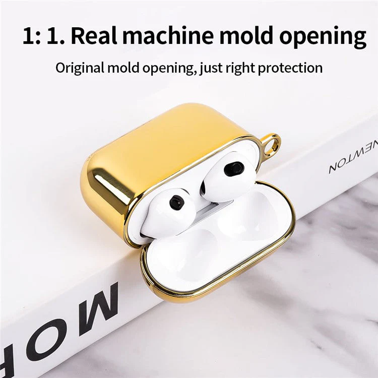 For AirPods 4 PC Hard Case Electroplating Earphone Protective Cover with Carabiner - Red - Image 2