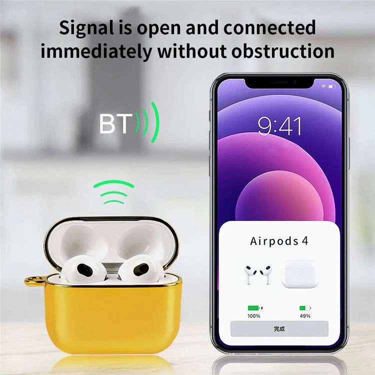 For AirPods 4 PC Hard Case Electroplating Earphone Protective Cover with Carabiner - Silver - Image 3