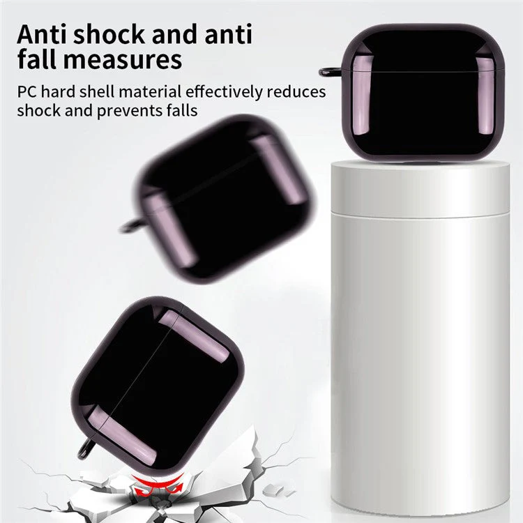 For AirPods 4 PC Hard Case Electroplating Earphone Protective Cover with Carabiner - Silver - Image 5