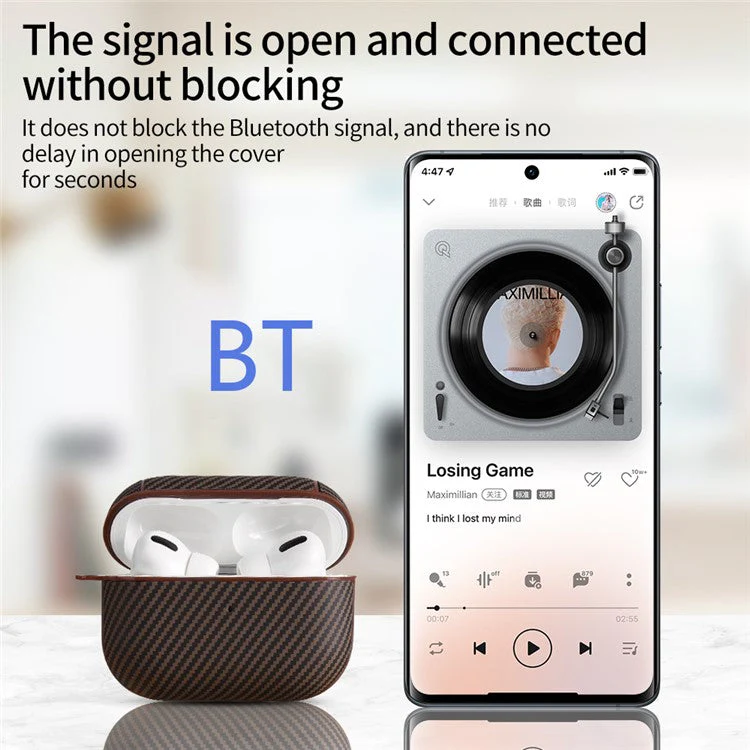 For AirPods 4 Protective Cover Carbon Fiber Texture Earbuds PU Leather PC Hard Case with Hook - Brown - Image 3
