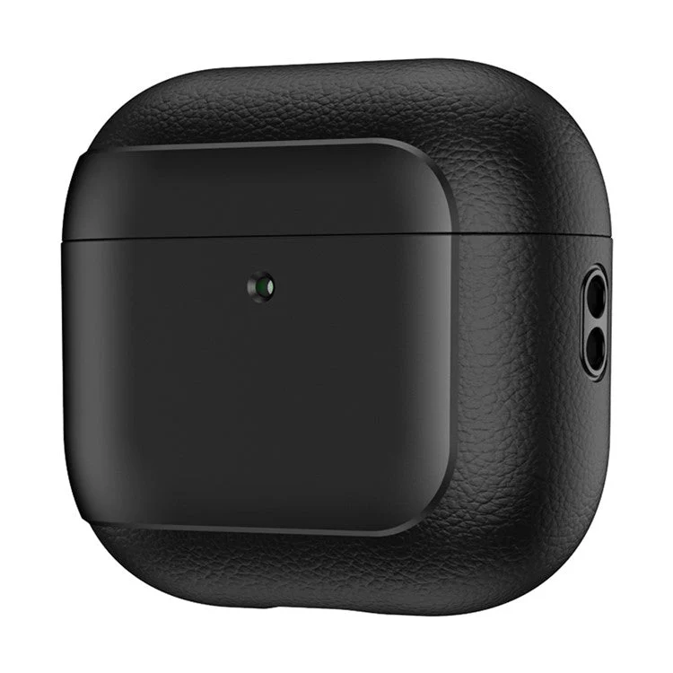 For AirPods 4 TPU Case Electroplating Litchi Texture Fall Prevention Earphone Cover with Lanyard - Black
