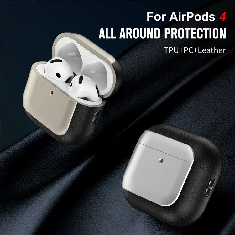 For AirPods 4 TPU Case Electroplating Litchi Texture Fall Prevention Earphone Cover with Lanyard - Black - Image 3
