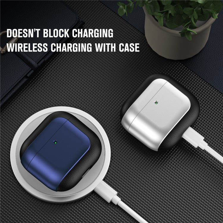 For AirPods 4 TPU Case Electroplating Litchi Texture Fall Prevention Earphone Cover with Lanyard - Black - Image 4