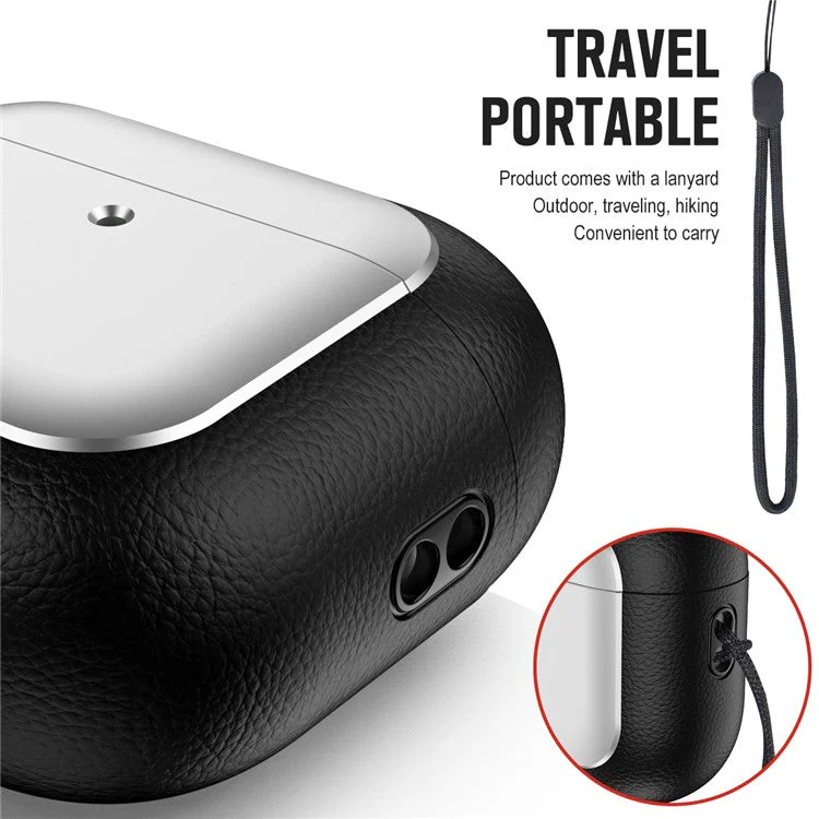 For AirPods 4 TPU Case Electroplating Litchi Texture Fall Prevention Earphone Cover with Lanyard - Black - Image 6
