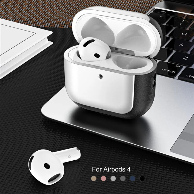 For AirPods 4 TPU Case Electroplating Litchi Texture Fall Prevention Earphone Cover with Lanyard - Black - Image 7