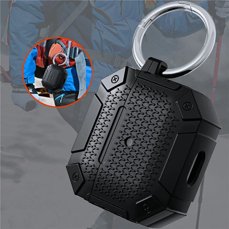 For AirPods 4 TPU Shockproof Reinforced Earbud Case Heavy Duty Military Protective Cover with Carabiner - Red - Image 4