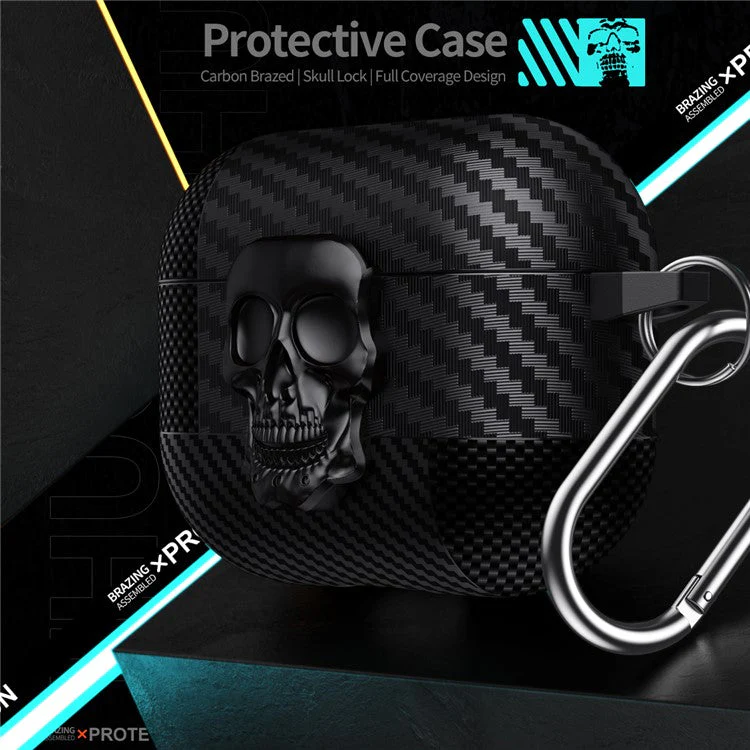 For AirPods 4 with ANC Protective Case Skull Design Snap Switch TPU + Metal Earphone Cover with Carabiner - Bronze - Image 7