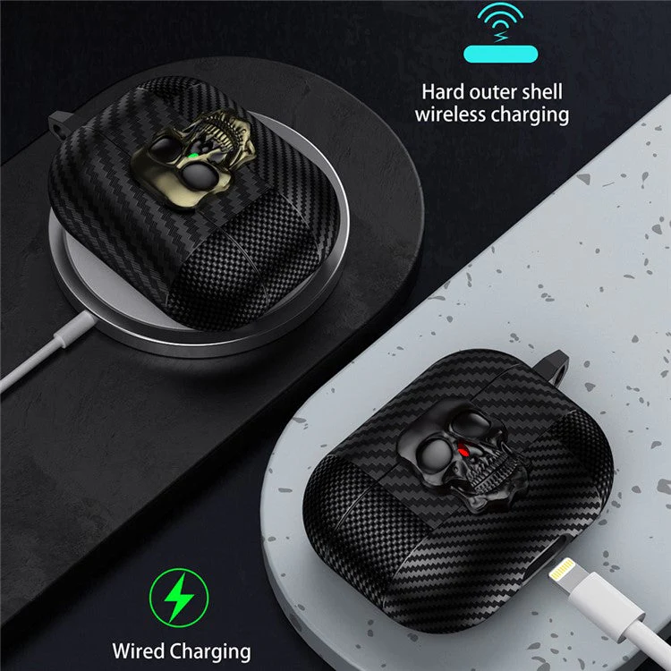 For AirPods 4 with ANC Protective Case Skull Design Snap Switch TPU + Metal Earphone Cover with Carabiner - Grey - Image 6