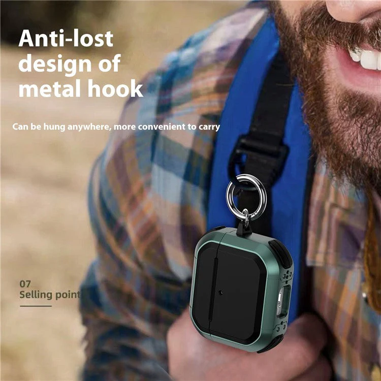 For AirPods 4 with ANC Protective Case TPU+PC Anti-Drop Earphone Cover with Carabiner - Army Green - Image 3