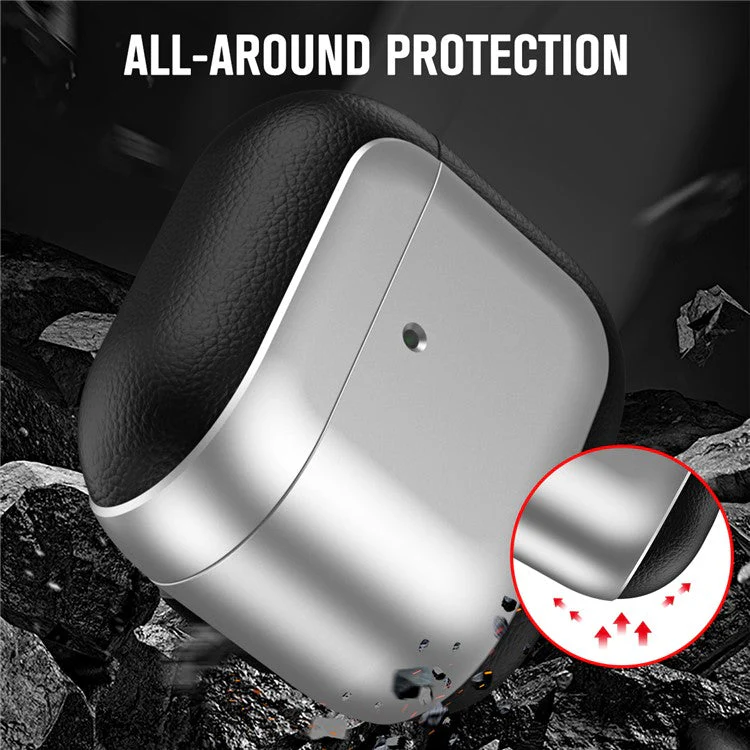 For AirPods 4 with ANC TPU Case Electroplating Litchi Texture Fall Prevention Earphone Cover with Lanyard - Black - Image 5