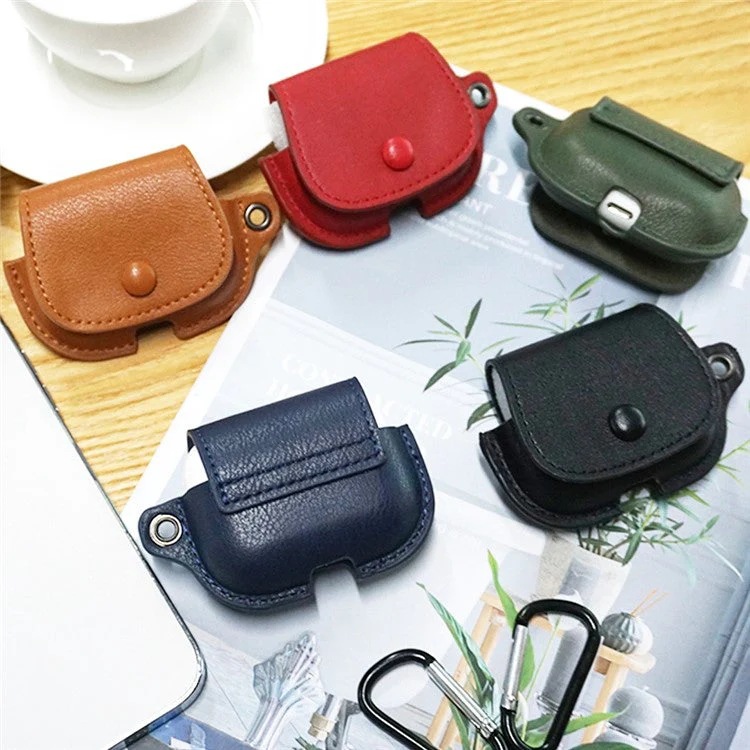 For AirPods Bluetooth Earphone Protective Cover Backpack Shape PU Leather Drop-proof Case with Lanyard - Dark Blue - Image 3