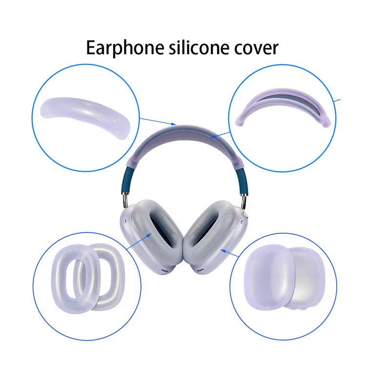 For AirPods Max 2024 (USB-C) / Max Headphone Silicone Earmuff Shell Earpad Cover Headband Cover Crossbeam Cover Set - Transparent Green - Image 7